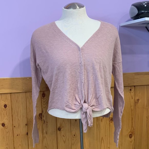 5 for $25 - Love Tree Long Sleeved Button Up Tie Front Top - Picture 1 of 4